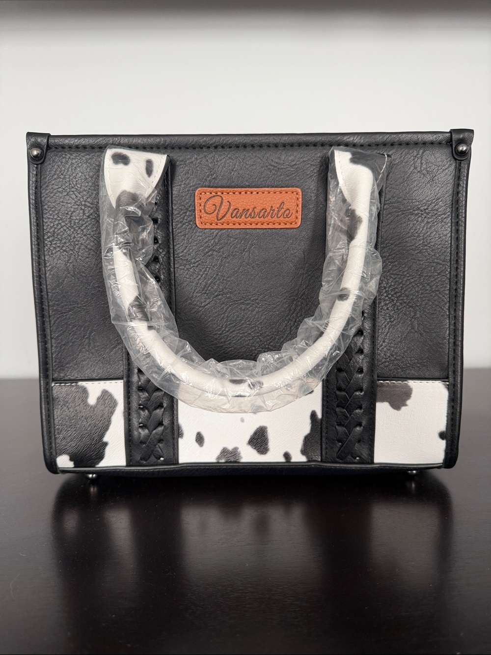 Black Satchel with Cowhide Accent